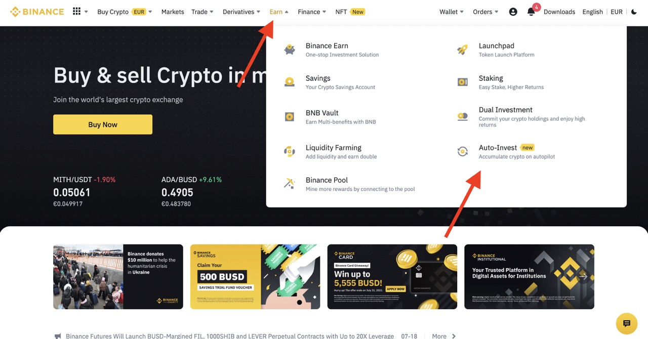 Binance Menu